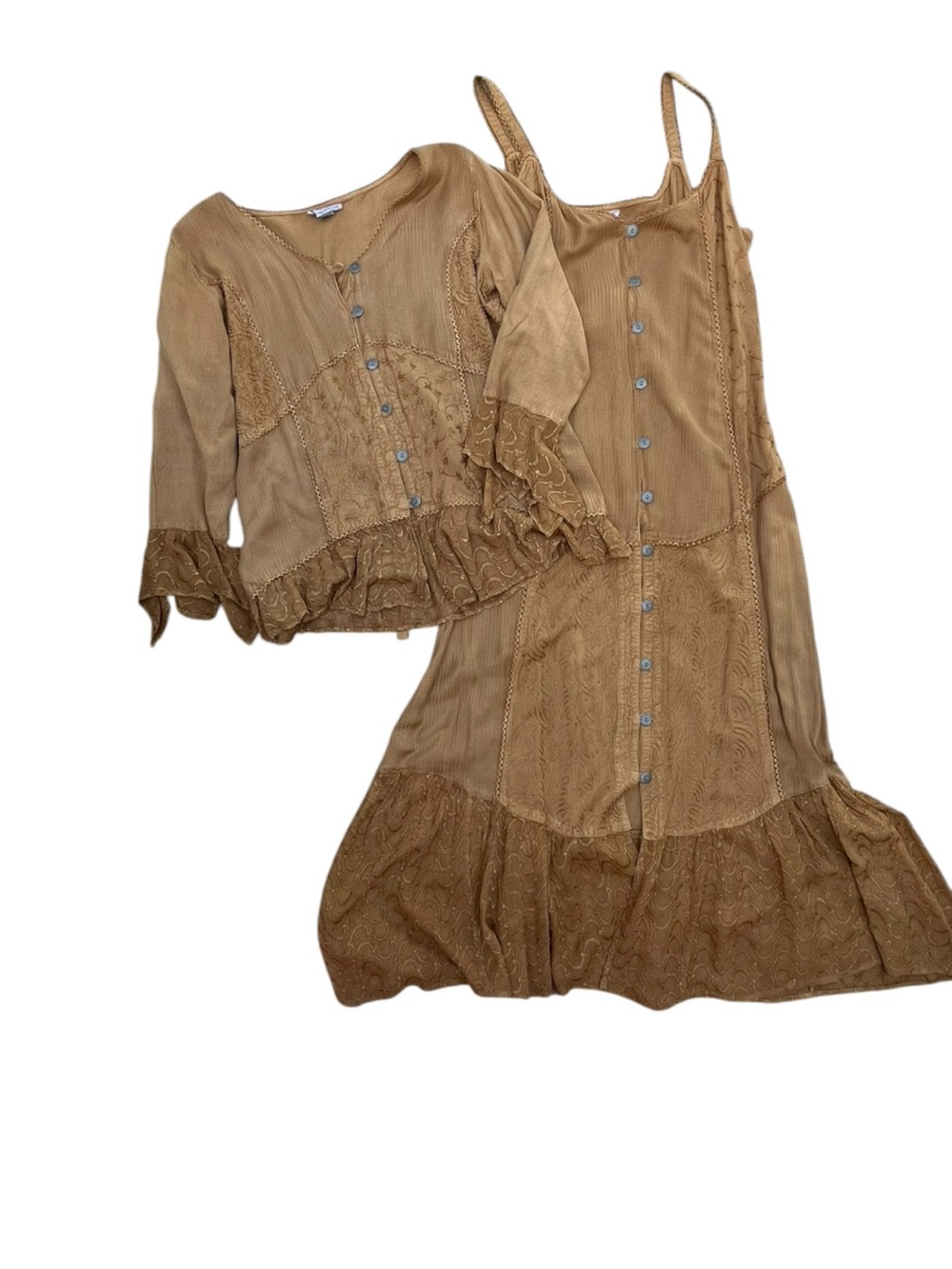 Y2K Maxi Dress with Matching Jacket - Boho Button-Front Set